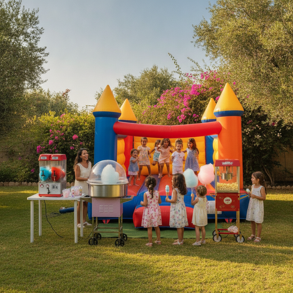 חבילה המשלבת מתנפח ומכונת מזון – הפתרון המושלם ליום הולדת